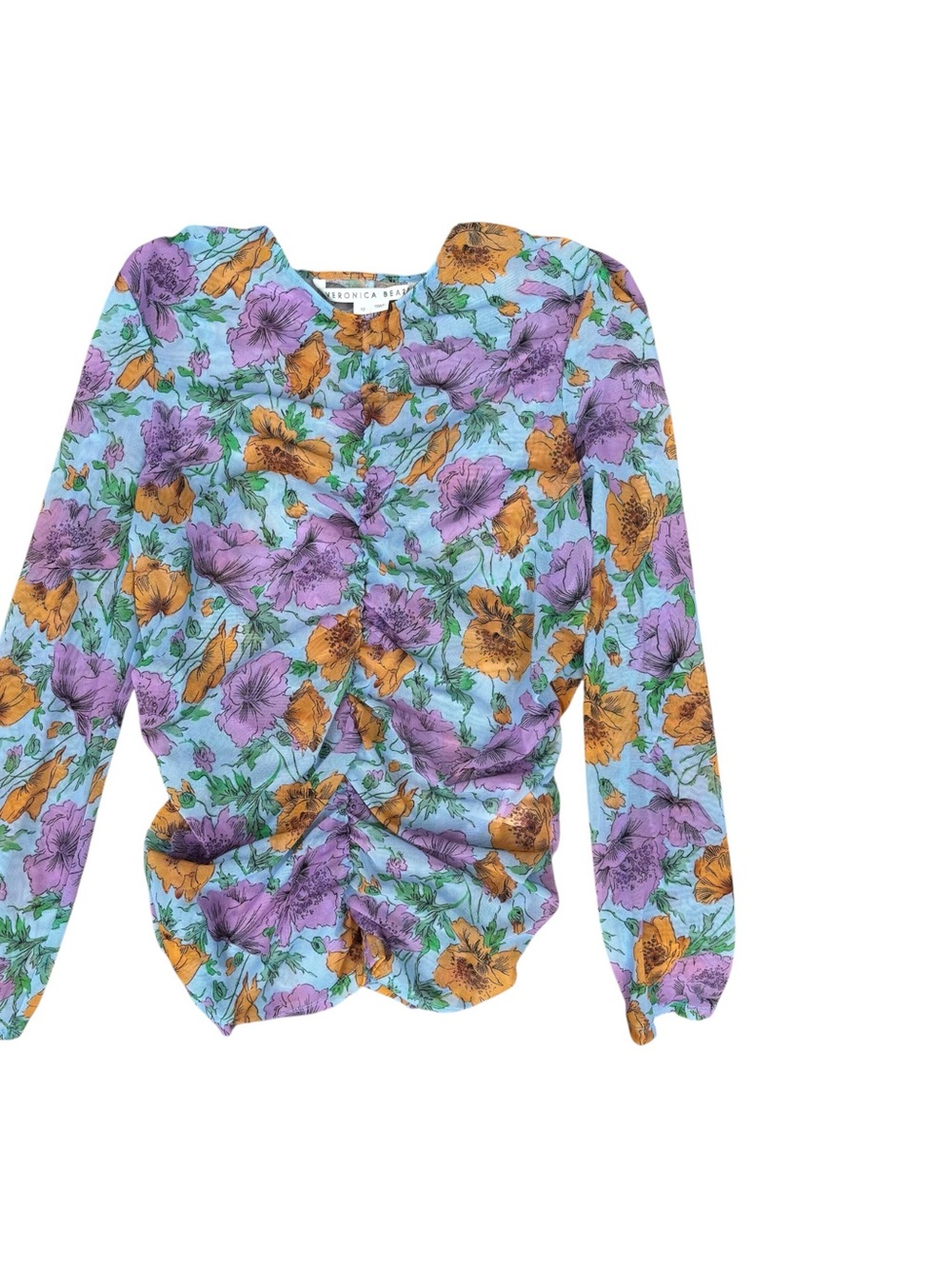 NWOT Veronica Beard Myrna Ruched Floral-Print Tulle Top Size 10 - Picture 5 of 14